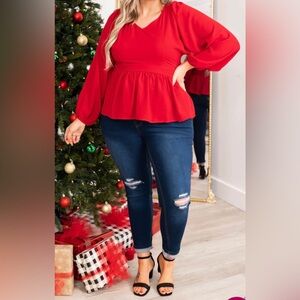 Plus size Red peplum babydoll blouse.